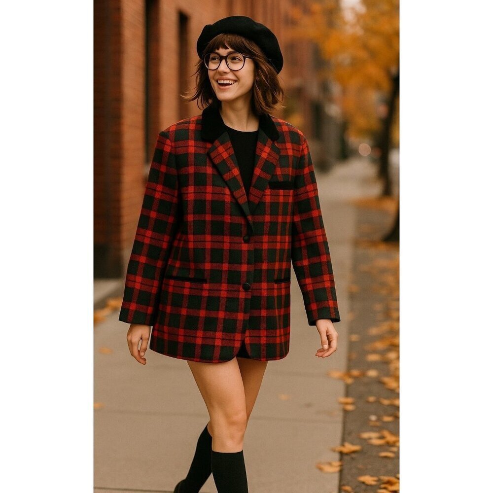 Sag Harbor Blazer Womens 16 Jacket Green Red Tartan Plaid Holidays Academia Wool